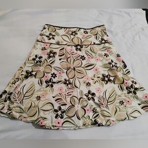 Lapis Cream Floral A-Line Skirt with Pink & Brown Accents